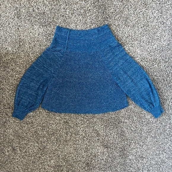 Free People Edessa In Blue Off Shoulder Heavy Knit Sweater - Picture 4 of 7